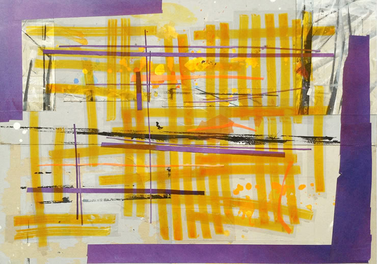 GELBBLAUVIOLETT, 2012,  Acryl, Karton, Folie, 70 cm x 100 cm