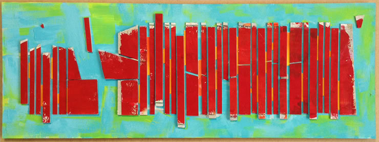 KLEINES ROT-TÜRKIS, 2013, Acryl auf Karton, 28,5 cm x 78 cm