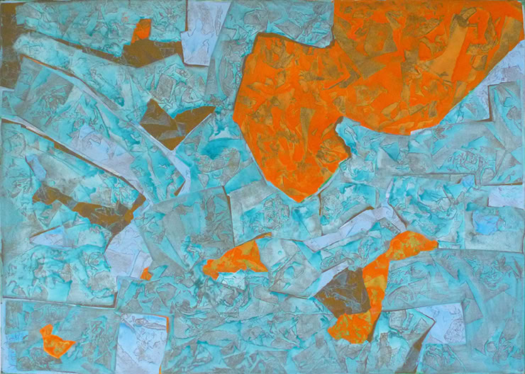 TÜRKIS-ORANGE I,  Acryl auf Nessel, 150 cm x 210 cm, 2009