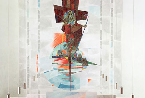 Kath. Pfarrkirche St. Gertrudis, Dortmund. Chorwand in Seccomalerei.