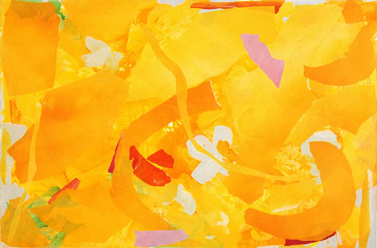GELB-ORANGE I,  Acryl und Collage auf Nessel, 100 cm x 150 cm, 2003
